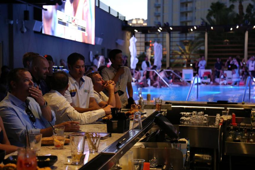 The pool on the third floor runs right up to this bar, which is one of the venue's five full-service bars.