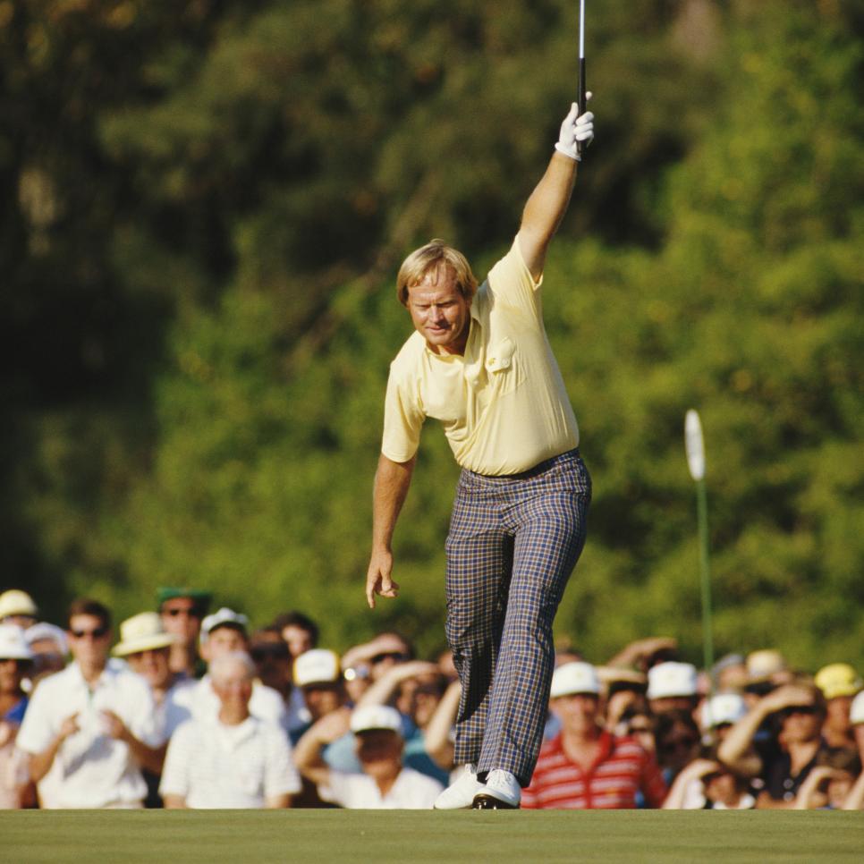 Jack Nicklaus celebrates his birdie on the 17th hole.