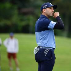 SINGAPORE - JANUARY 19:  Sergio Garcia of Spain reacts after failijng to putt during round 2 suspended due to heavy showers on day 3 during the SMBC Singapore Open at The Serapong, Sentosa Golf Club on January 19, 2019 in Singapore.  (Photo by Suhaimi Abdullah/Getty Images)