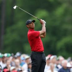 AUGUSTA, GEORGIA - APRIL 14: Tiger Woods of the United States plays a shot from the 12th tee during the final round of the Masters at Augusta National Golf Club on April 14, 2019 in Augusta, Georgia. (Photo by David Cannon/Getty Images)