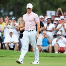 ATLANTA, GEORGIA - AUGUST 25: Rory McIlroy of Northern Ireland reacts on the 13th green during the final round of the TOUR Championship at East Lake Golf Club on August 25, 2019 in Atlanta, Georgia. (Photo by Streeter Lecka/Getty Images)