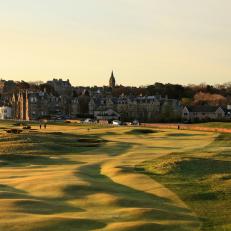 ST ANDREWS, UNITED KINGDOM - APRIL 18:  The par four 17th hole \'The Road Hole\' of the Old Course at St Andrews taken from the Old Course Hotel on April 18, 2017 in St Andrews, Scotland.  (Photo by David Cannon/Getty Images)
