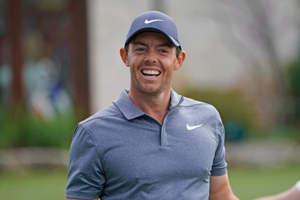 AUSTIN, TX - MARCH 22: Rory McIlroy of Northern Ireland laughs on the range during round two of the World Golf Championships - Dell Technologies Match Play at Austin Country Club on March 22, 2018 in Austin, Texas. (Photo by Chris Condon/PGA TOUR)