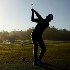 PEBBLE BEACH, CALIFORNIA - FEBRUARY 07:  Brandon Wu of the United States practices on the driving range prior to the second round of the AT&T Pebble Beach Pro-Am at Monterey Peninsula Country Club on February 07, 2020 in Pebble Beach, California. (Photo by Michael Reaves/Getty Images)