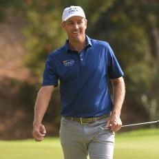 THOUSAND OAKS, CA - OCTOBER 22: Brendon Todd smiles while walking off the ninth green during the first round of the ZOZO CHAMPIONSHIP @ SHERWOOD at Sherwood Country Club on October 22, 2020 in Thousand Oaks, California. (Photo by Ben Jared/PGA TOUR via Getty Images)