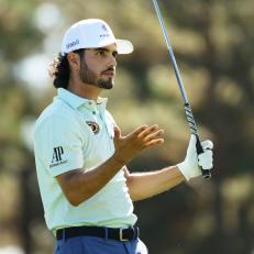 AUGUSTA, GEORGIA - NOVEMBER 13: Abraham Ancer of Mexico reacts on the third hole during the second round of the Masters at Augusta National Golf Club on November 13, 2020 in Augusta, Georgia. (Photo by Patrick Smith/Getty Images)