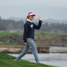 PEBBLE BEACH, CALIFORNIA - JULY 07: Michelle Wie West of the United States walks to the 18th green during the second round of the 78th U.S. Women's Open at Pebble Beach Golf Links on July 07, 2023 in Pebble Beach, California. (Photo by Ezra Shaw/Getty Images)