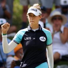 JOHNS CREEK, GEORGIA - JUNE 27: Nelly Korda reacts to her birdie putt on the 14th hole the final round of the KPMG Women's PGA Championship at Atlanta Athletic Club on June 27, 2021 in Johns Creek, Georgia. (Photo by Kevin C. Cox/Getty Images)