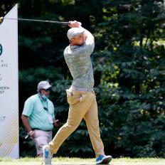 NORTON, MA - AUGUST 21: Bryson DeChambeau, of the United States, drives from the 9th tee during the second round of The Northern Trust on August 21, 2020, at TPC Boston in Norton, Massachusetts. (Photo by Fred Kfoury III/Icon Sportswire via Getty Images)