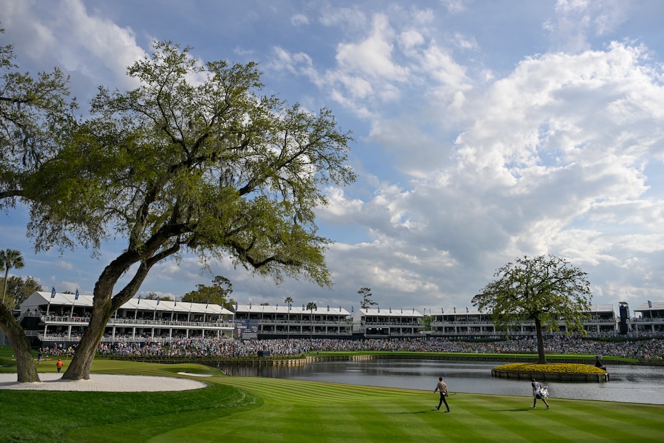PONTE VEDRA BEACH, FLORIDA - MARCH 17: Xander Schauffele and caddie John Ellis walk the 16th fairway during the final round of THE PLAYERS Championship at Stadium Course at TPC Sawgrass on March 17, 2024 in Ponte Vedra Beach, Florida. (Photo by Ben Jared/PGA TOUR via Getty Images)