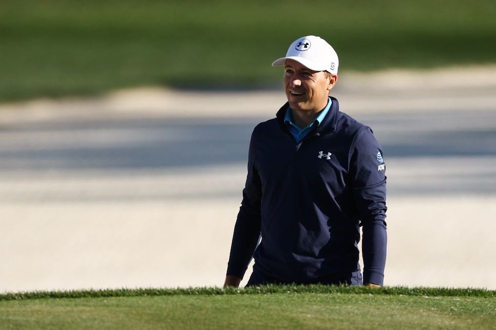 2204921920 PONTE VEDRA BEACH, FLORIDA - MARCH 13: Jordan Spieth of the United States reacts to holing out from the bunker on the 11th hole during the first round of THE PLAYERS Championship on the Stadium Course at TPC Sawgrass on March 13, 2025 in Ponte Vedra Beach, Florida. (Photo by Jared C. Tilton/Getty Images)