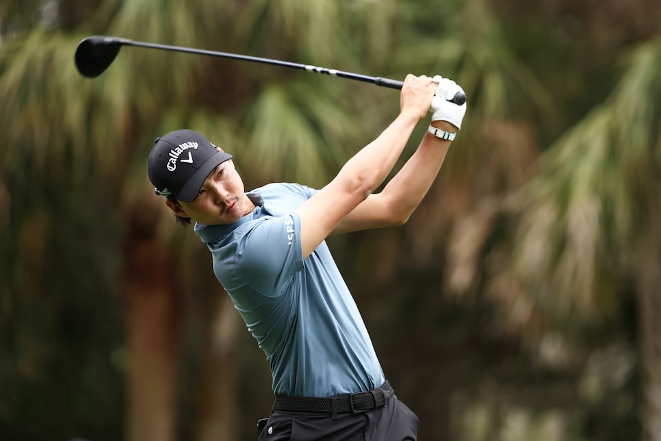 2205372341 PONTE VEDRA BEACH, FLORIDA - MARCH 16: Min Woo Lee of Australia plays his shot from the second tee during the final round of THE PLAYERS Championship on the Stadium Course at TPC Sawgrass on March 16, 2025 in Ponte Vedra Beach, Florida. (Photo by Jared C. Tilton/Getty Images)
