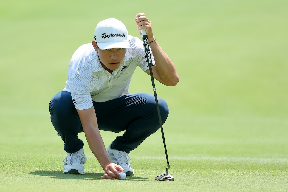 2211980408 AVONDALE, LOUISIANA - APRIL 25: Collin Morikawa of the United States prepares to putt on the fourth green on day two of the Zurich Classic of New Orleans on April 25, 2025 in Avondale, Louisiana. (Photo by Jonathan Bachman/Getty Images)
