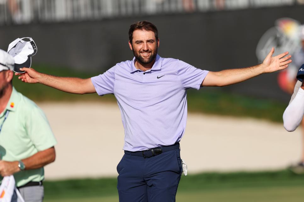 ORLANDO, FLORIDA - MARCH 10: Scottie Scheffler of the United States celebrates after winning the Arnold Palmer Invitational presented by Mastercard at Arnold Palmer Bay Hill Golf Course on March 10, 2024 in Orlando, Florida. (Photo by Brennan Asplen/Getty Images)