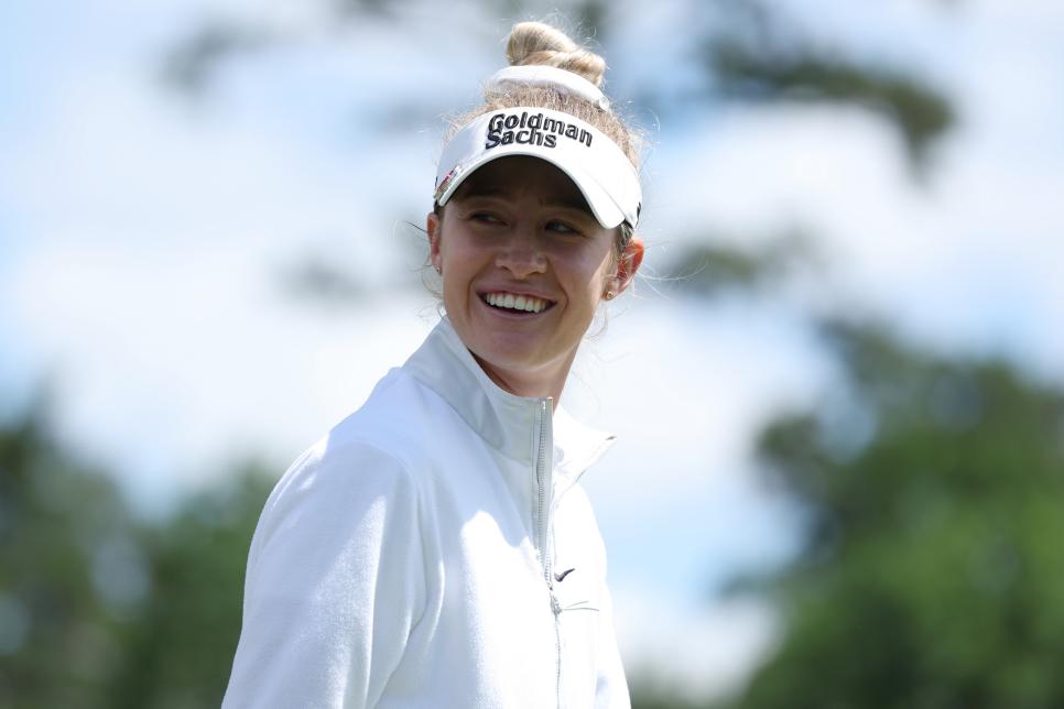 THE WOODLANDS, TEXAS - APRIL 21: Nelly Korda of the United States walks the fourth tee during the final round of The Chevron Championship at The Club at Carlton Woods on April 21, 2024 in The Woodlands, Texas. (Photo by Gregory Shamus/Getty Images)