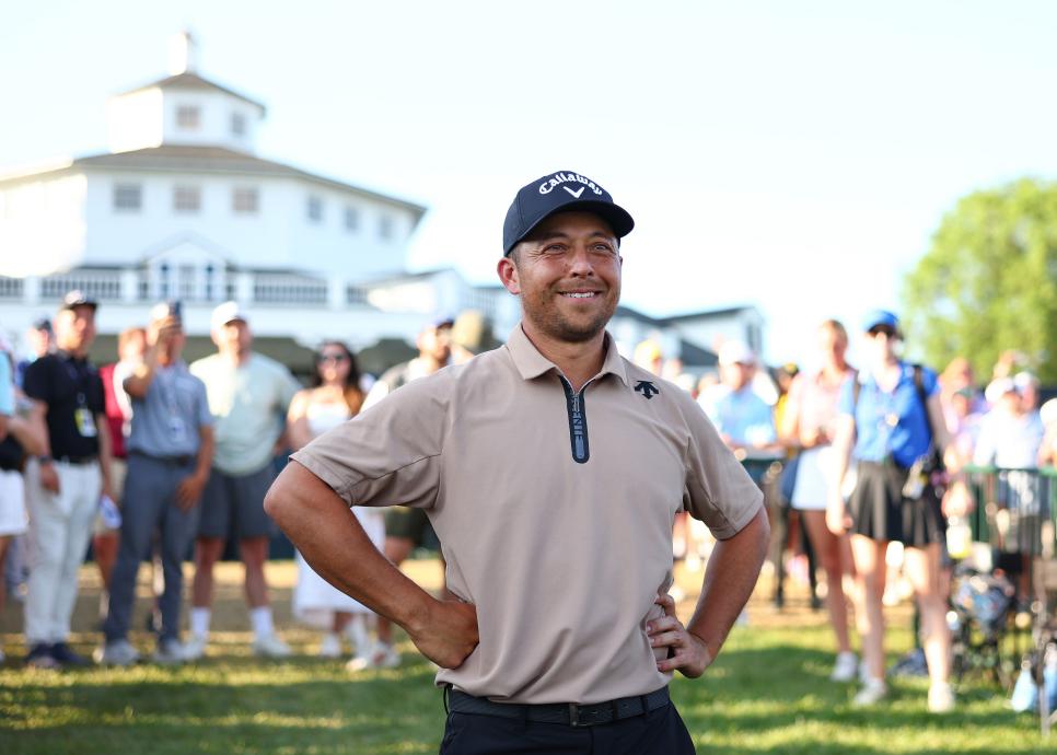 LOUISVILLE, KENTUCKY - MAY 19: Xander Schauffele of the United States smiles during the trophy presentation after winning the final round of the 2024 PGA Championship at Valhalla Golf Club on May 19, 2024 in Louisville, Kentucky. (Photo by Maddie Meyer/PGA of America via Getty Images )