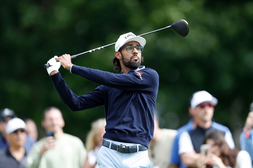 2159999616 DETROIT, MICHIGAN - JUNE 30: Akshay Bhatia of the United States plays his shot from the 14th tee during the final round of the Rocket Mortgage Classic at Detroit Golf Club on June 30, 2024 in Detroit, Michigan. (Photo by Raj Mehta/Getty Images)