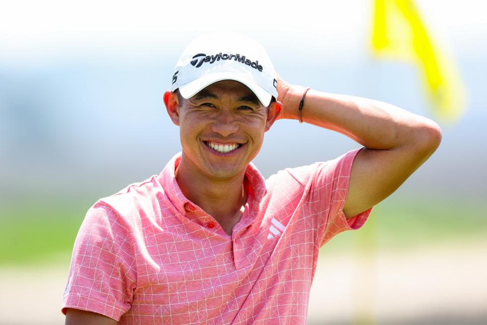 HILTON HEAD ISLAND, SOUTH CAROLINA - APRIL 19: Collin Morikawa reacts on the 18th hole after finishing the second round of the RBC Heritage at Harbour Town Golf Links on April 19, 2024 in Hilton Head Island, South Carolina. (Photo by Andrew Redington/Getty Images)