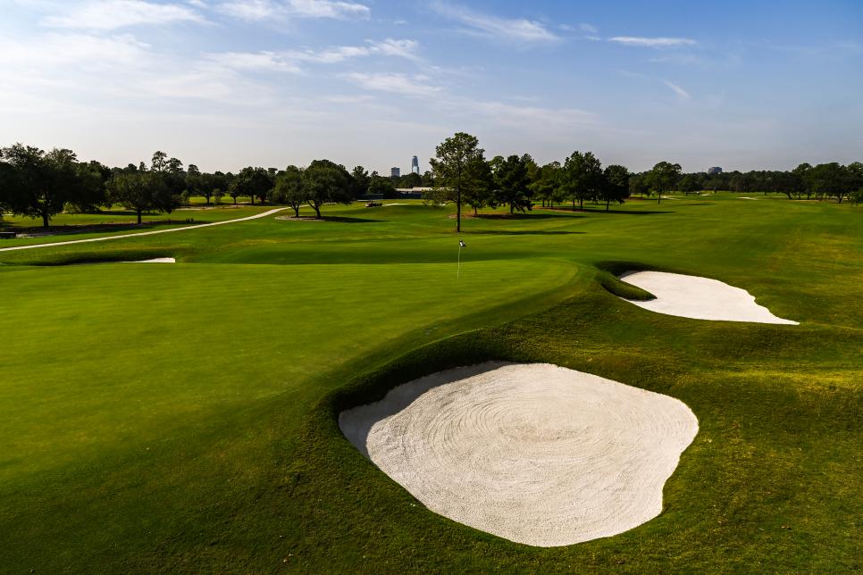 HOUSTON, TX - OCTOBER 14:  A course scenic view of the 18th hole green during previews for the Vivint Houston Open at Memorial Park Golf Course on October 14, 2020 in Houston, Texas. (Photo by Keyur Khamar/PGA TOUR via Getty Images)