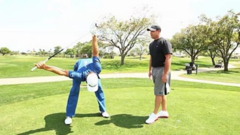 Stretching with Dustin Johnson