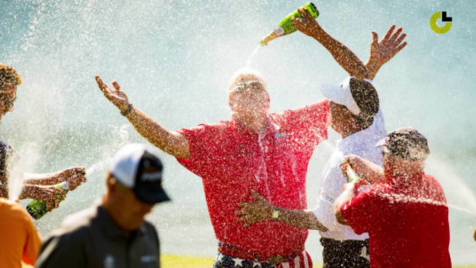 John Daly celebrates his first senior win in style
