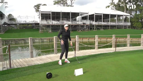 Hally Leadbetter Attempts Tiger's Famous Putt at TPC Sawgrass