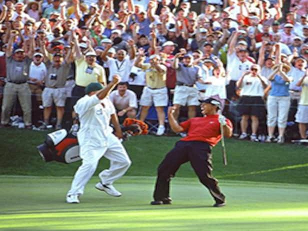 This rare angle of Tiger Woods' legendary chip-in at Augusta's 16th is