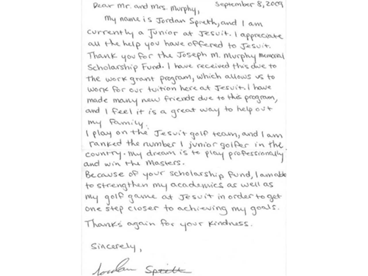 Here's a handwritten letter a humble Jordan Spieth wrote in high school ...