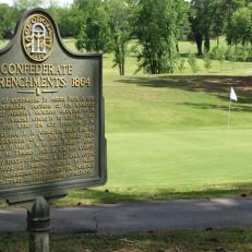 The Civil War sign behind the fifth hole at Alfred Tup Holmes Golf Course in Atlanta.