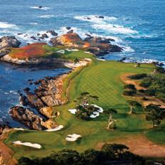 The green at Cypress Point Club\'s classic par-3 16th (*top*) and the par-4 17th hole that features a divided fairway. [View photos of more fun golf courses ⇒](/golf-courses/2012-09/photos-most-fun-courses#slide=1)