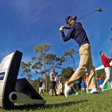 Ryo Ishikawa starts each week on the PGA Tour the same: calibrating his swing with a portable GC2 launch monitor.
