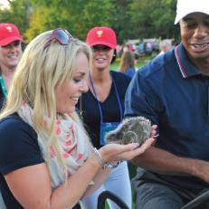 Lindsey Vonn surprised Tiger Woods with a visit from Sammy the Squirrel.