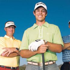 Mike Bennett (left) and Andy Plummer flank Aaron Baddeley, who has won twice on tour since switching to their radical swing.