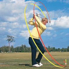 Inside Approach: My swing got too upright (red arrow) in the late \'70s. I worked to flatten it, promoting a shallower downswing path (yellow).