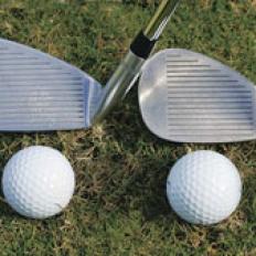 __Pitching Wedge:__ It\'s better to have a straight leading edge when you need to belly the ball onto the green. __Sand Wedge:__The curved leading edge gives you less margin for error on this short-game shot.