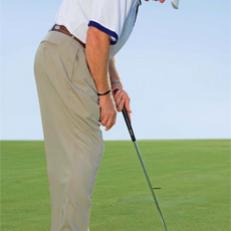 I used to get into my putting stance by locking in my left-hand grip first, checking the line, then placing my right hand on the grip. But my right-elbow position wasn\'t consistent when I did it this way. When I reached to set my right-hand grip, my tendency was to pull my right elbow away from my body. This caused my shoulders to point left of the target, which led to a lot of pulled putts.