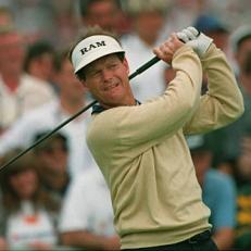 Tom Watson tees off at the first on the final day of the 1994 British Open at Turnberry where he fell short of a sixth title.