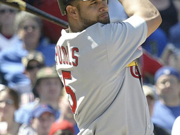 What a batting stance Albert Pujols has , Patrick