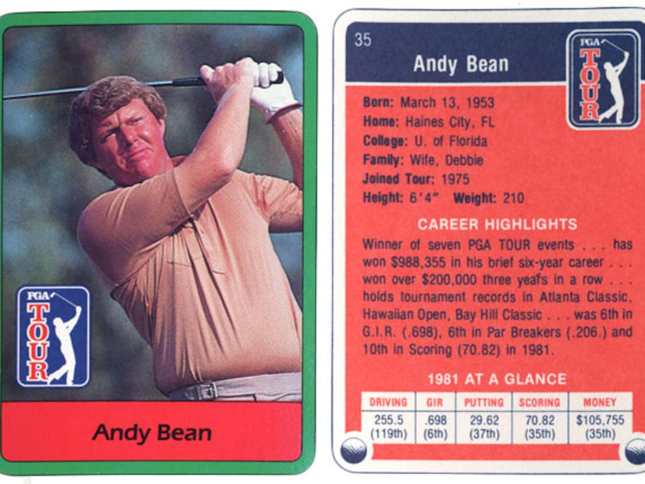 Vintage PGA Tour Trading Cards Golf World Golf Digest