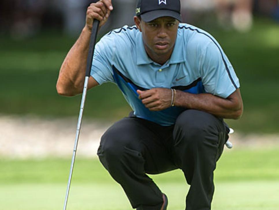 Tiger Woods' birdie putt, second hole, first round