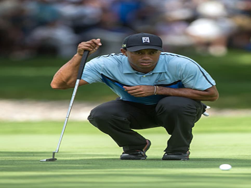 Tiger Woods' birdie putt, second hole, first round