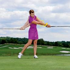 While a slice is bad enough on its own, that slice can get worse if you pull in your arms on the downswing. An easy fix, according to Erika Larkin, is to "roll" and "reach" as you swing through. "Let your forearms roll over to square the clubface and then reach your arms toward the target. You can get a feel for this full release by hitting some "bunt" shots with your driver. Tee up a ball and take your driver back until the shaft is parallel to the ground and the toe of the club points straight up."

 More: [Fix Your Slice In Two Words](http://www.golfdigest.com/golf-instruction/2013-11/erika-larkin-fix-slice), by Erika Larkin