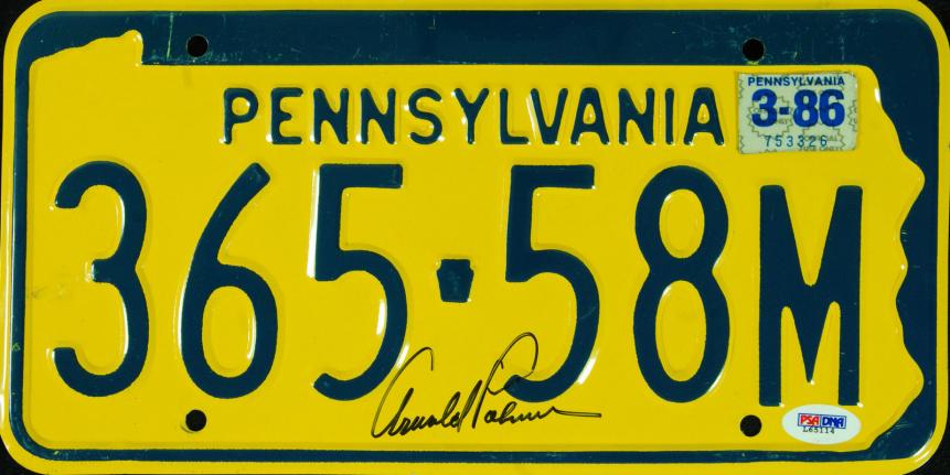 Palmer-signed Penn. license plate.