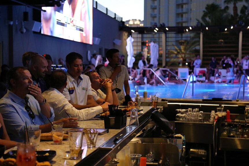 The pool on the third floor runs right up to this bar, which is one of the venue's five full-service bars.