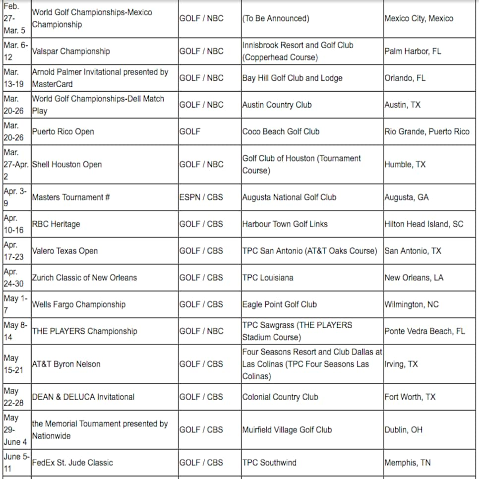 Printable Pga Tour Schedule