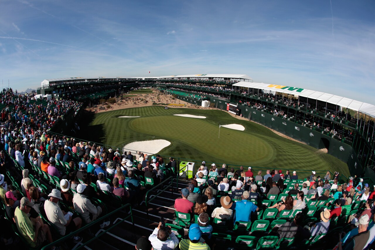 Watch TPC Scottsdale's infamous 16th stadium hole rise from the desert