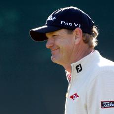 Tom Gillis smiles after getting a cheer from the crowd after a tee shot onto the 16th green during the first round of the Phoenix Open PGA golf tournament Thursday, Feb. 3, 2011, in Scottsdale, Ariz. Gillis shot a 6-under-par 65 and is tied for the lead. (AP Photo/Ross D. Franklin)