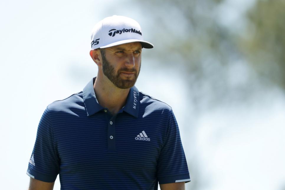 WILMINGTON, NC - MAY 7: Dustin Johnson warms up on the driving range prior to the final round of the Wells Fargo Championship at Eagle Point Golf Club on May 7, 2017 in Wilmington, North Carolina. (Photo by Streeter Lecka/Getty Images)