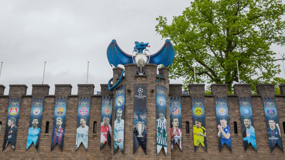 Blue Dragon Installed At Cardiff Castle For Champions League Final