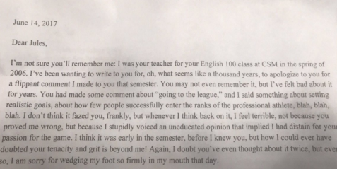 In a letter sent to Julian Edelman, former teacher admits he was dead wrong about him
